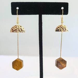 Subtle Delights Handmade Abstract Hammered Goldtone & Tiger's Eye Stone Earrings